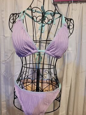 Amazon Lavender Ribbed Bikini with Mint Trim
